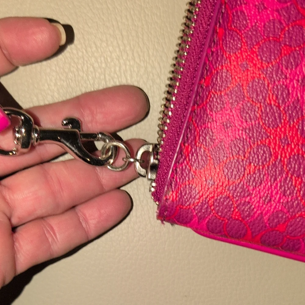 Coach Waverly Signature Coated Canvas Pink and Magenta Wristlet